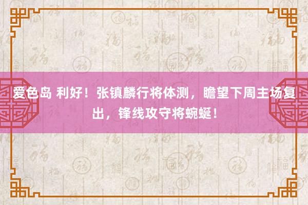 爱色岛 利好！张镇麟行将体测，瞻望下周主场复出，锋线攻守将蜿蜒！