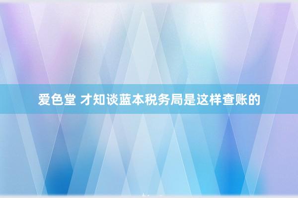 爱色堂 才知谈蓝本税务局是这样查账的