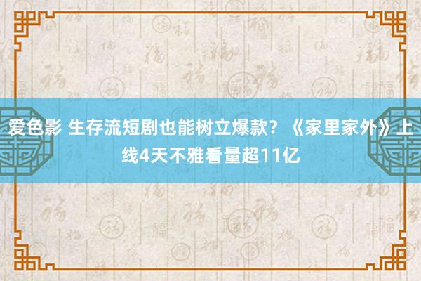 爱色影 生存流短剧也能树立爆款？《家里家外》上线4天不雅看量超11亿