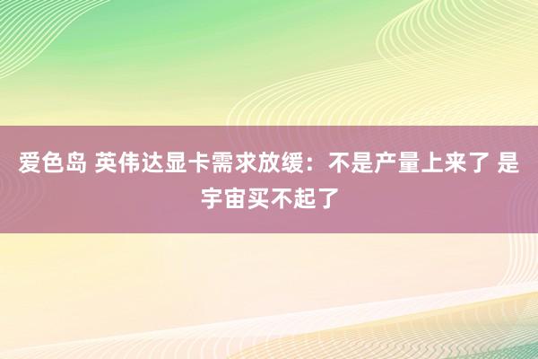 爱色岛 英伟达显卡需求放缓：不是产量上来了 是宇宙买不起了