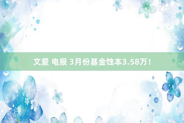 文爱 电报 3月份基金蚀本3.58万!