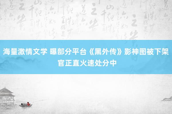 海量激情文学 曝部分平台《黑外传》影神图被下架 官正直火速处分中