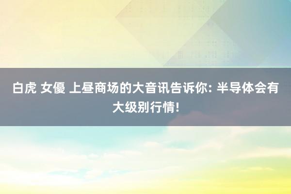 白虎 女優 上昼商场的大音讯告诉你: 半导体会有大级别行情!