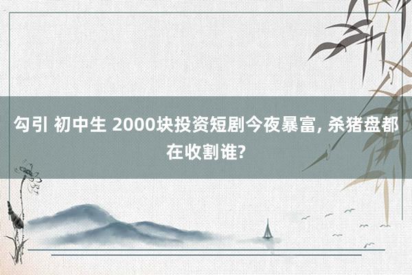 勾引 初中生 2000块投资短剧今夜暴富， 杀猪盘都在收割谁?