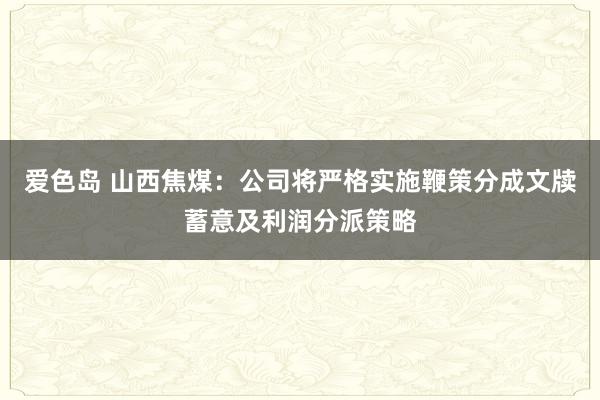 爱色岛 山西焦煤：公司将严格实施鞭策分成文牍蓄意及利润分派策略