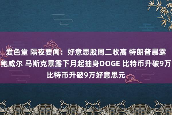 爱色堂 隔夜要闻：好意思股周二收高 特朗普暴露意外奉命鲍威尔 马斯克暴露下月起抽身DOGE 比特币升破9万好意思元